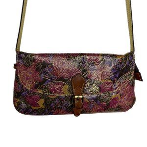 Patricia Nash 100% Italian Leather Crossbody Purse Red & Gold Paisley